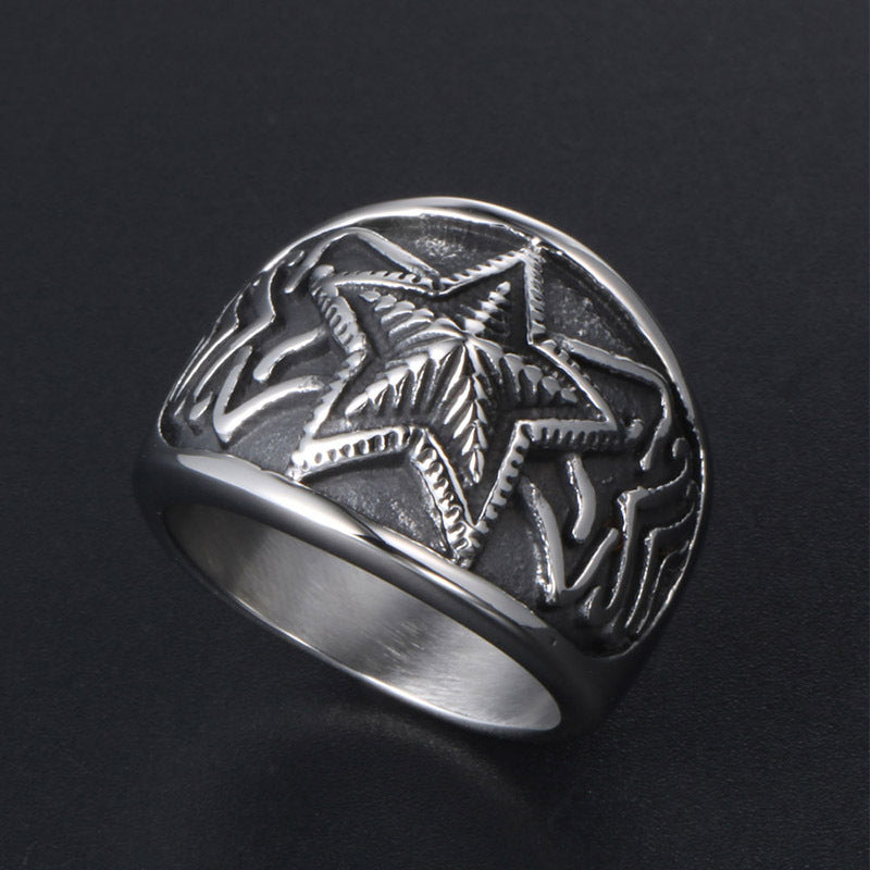 Retro Star-Shaped Titanium Steel Ring for Unisex Rock Fashion