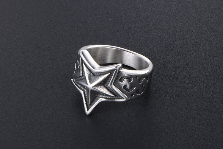 Titanium Steel Pentagram Ring for Men Punk Style Jewelry