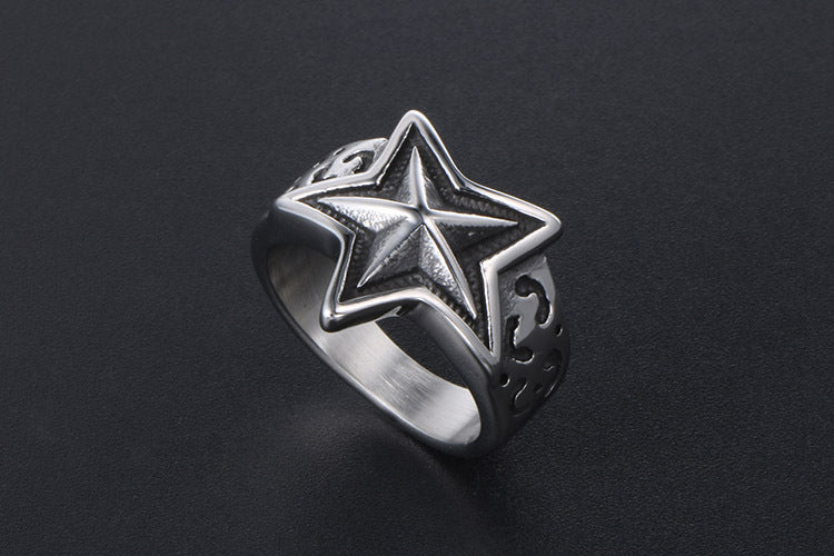 Titanium Steel Pentagram Ring for Men Punk Style Jewelry