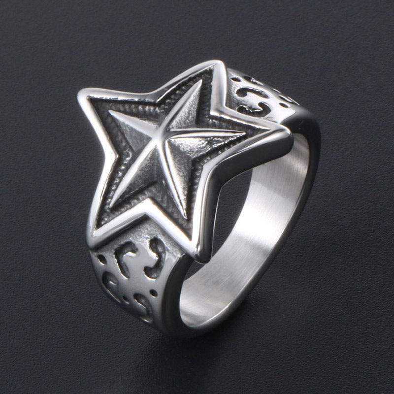 Punk-Inspired Titanium Steel Men's Pentagram Ring - Trendy Jewelry for Bold Personalities