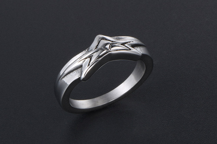 Pentagram Titanium Steel Ring Unisex Retro Korean Version