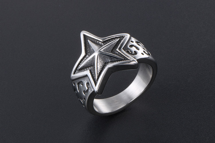 Titanium Steel Pentagram Ring for Men Punk Style Jewelry