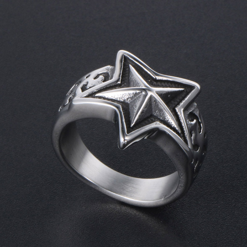 Punk-Inspired Titanium Steel Men's Pentagram Ring - Trendy Jewelry for Bold Personalities
