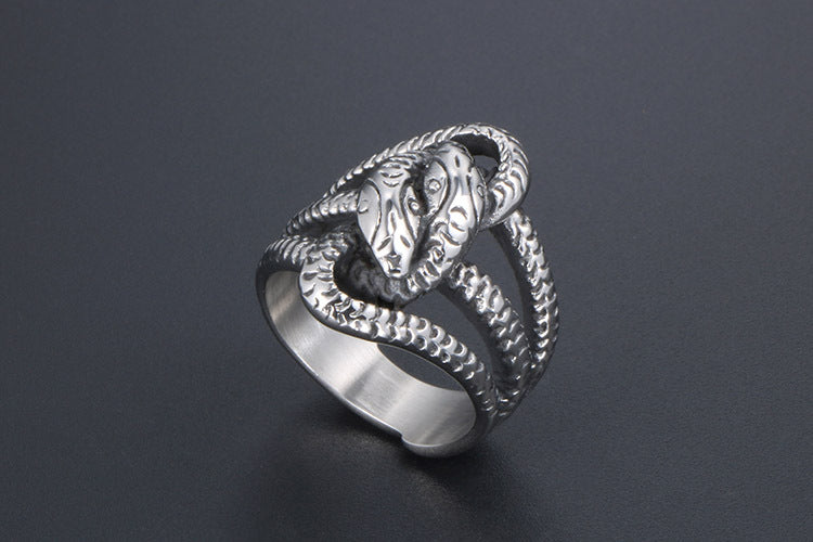 Retro Snake Titanium Steel Ring for Men Punk Style Jewelry