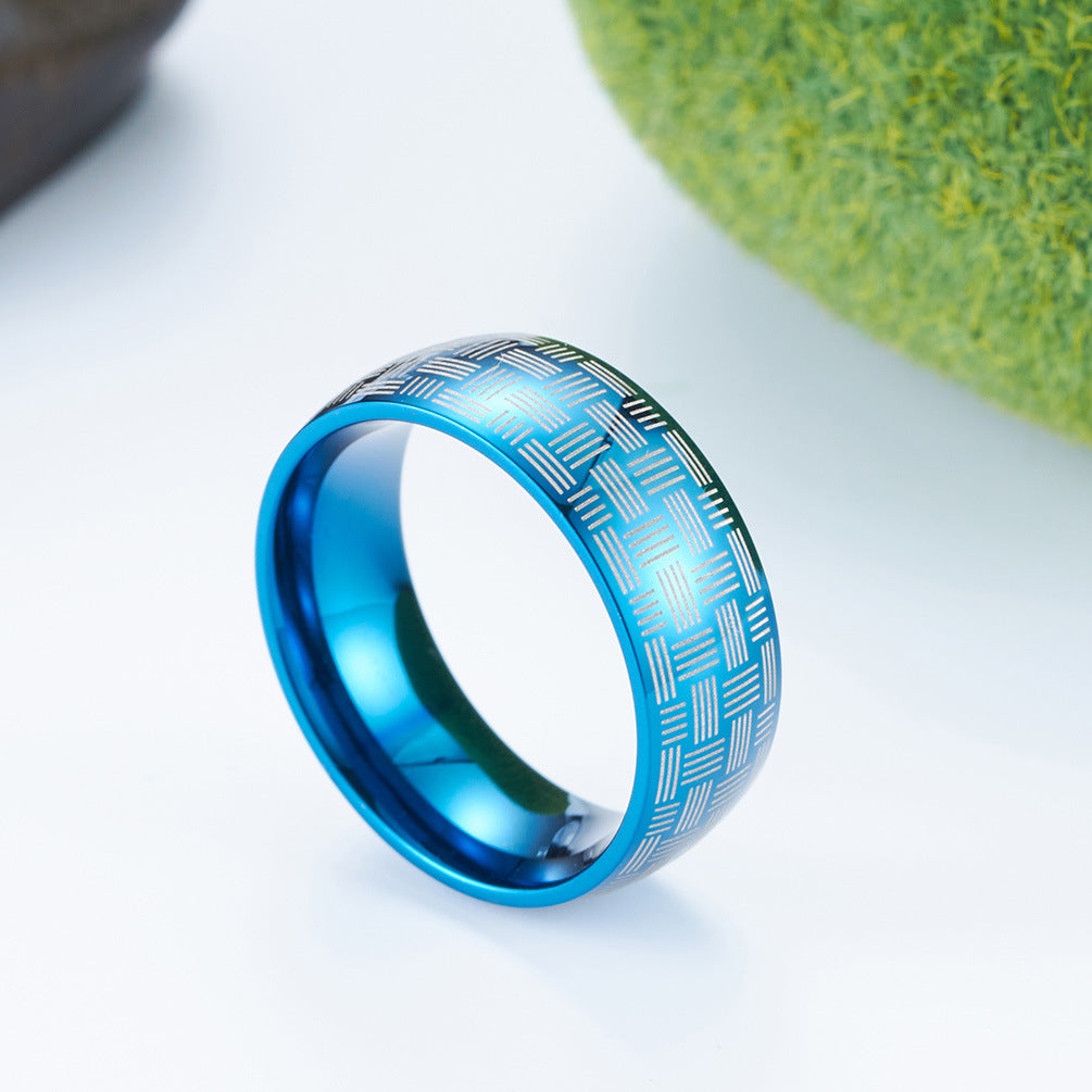 Stainless Steel Laser Woven Ring – Black-Plated Men's Cool Gift