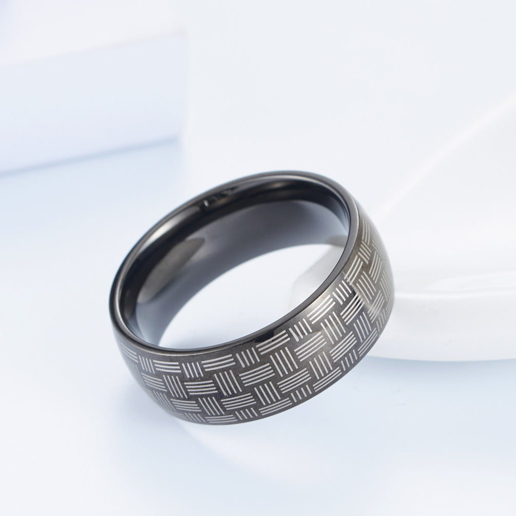 Stainless Steel Laser Woven Ring – Black-Plated Men's Cool Gift