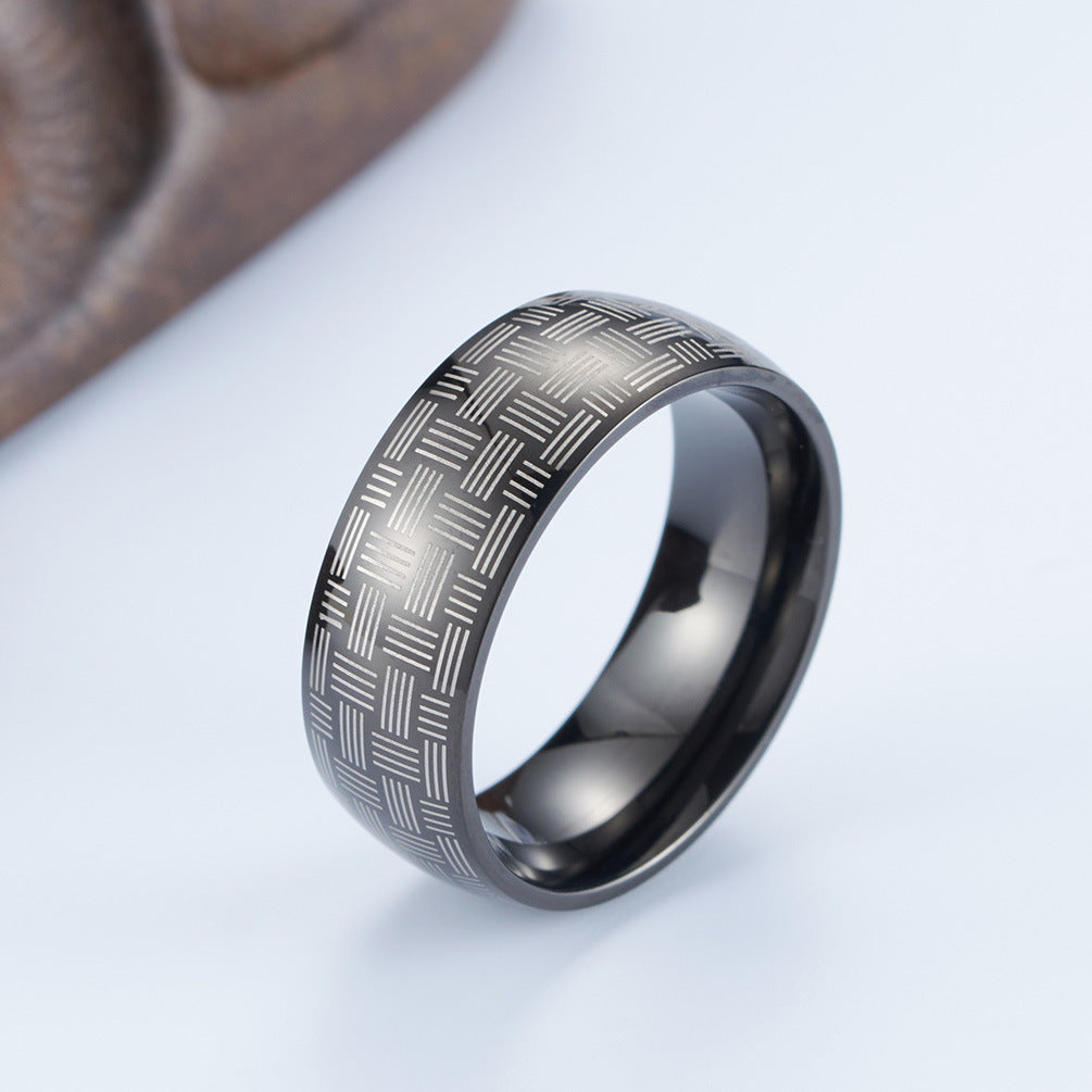Stainless Steel Laser Woven Ring – Black-Plated Men's Cool Gift