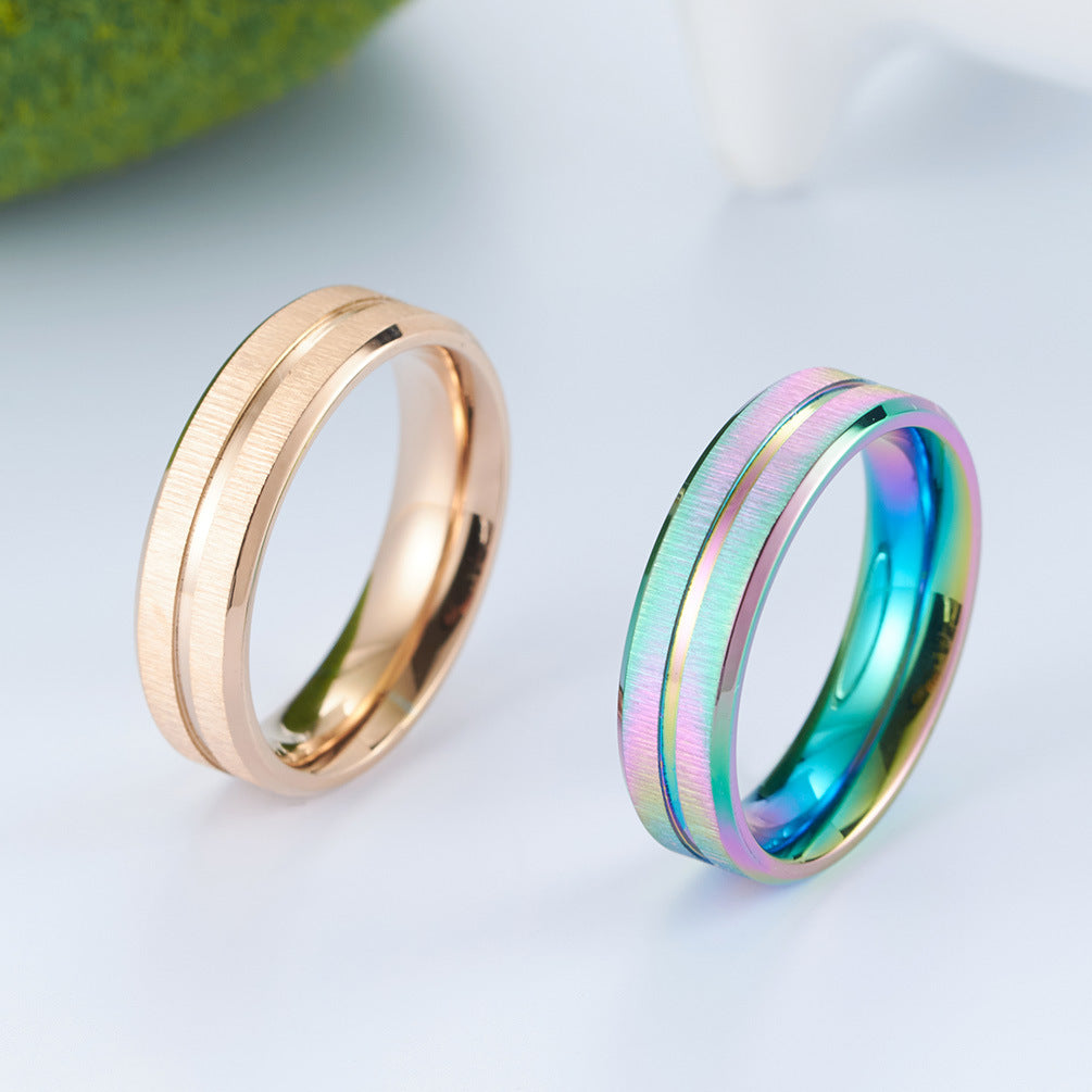 Stainless Steel Brushed Color Colorful Ring – Rose Gold Matte Elegant Women's