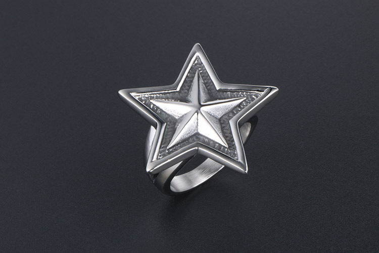 Punk Titanium Steel Big Five Pointed Star Ring For Men