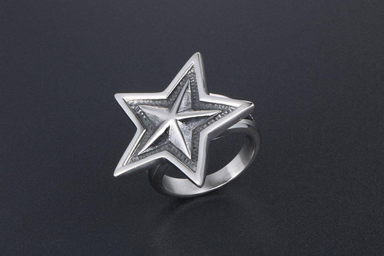 Punk Titanium Steel Big Five Pointed Star Ring For Men