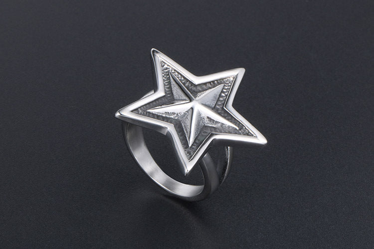 Punk Titanium Steel Big Five Pointed Star Ring For Men