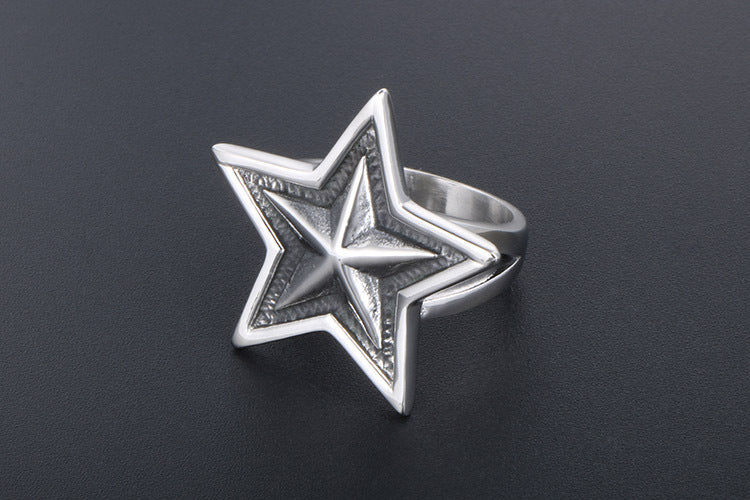 Punk Titanium Steel Big Five Pointed Star Ring For Men