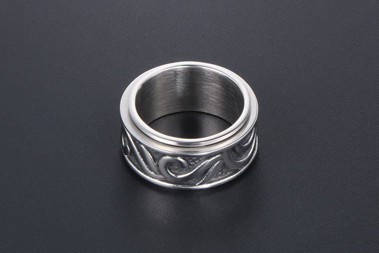 Rotating Retro Men's Titanium Ring Personalized Sun Pattern