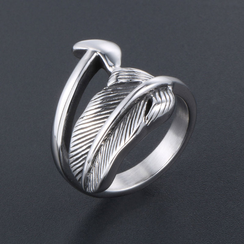 Feather Arrow Design Titanium Steel Ring for Men and Women, Stylish Index Finger Accessory