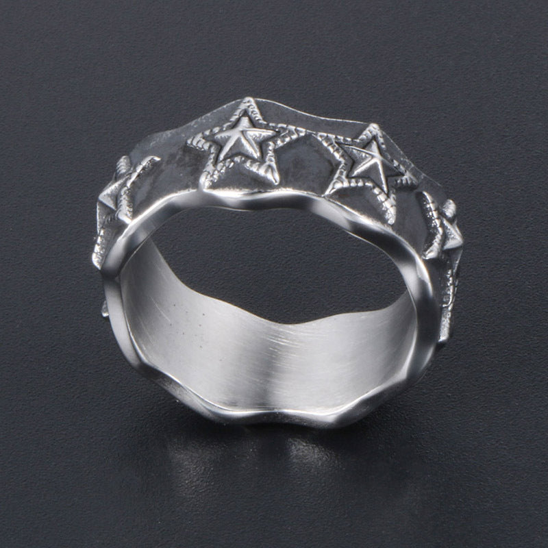 Trendy Korean Couple Ring in Black Titanium Steel - Star Design for Men