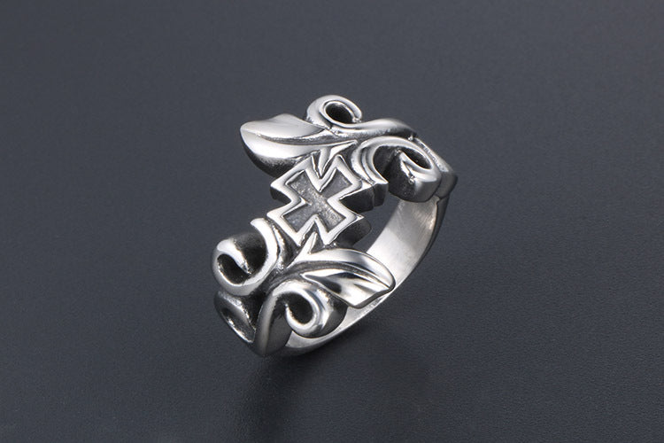 Retro Floral Vine Titanium Steel Ring For Men Planderful