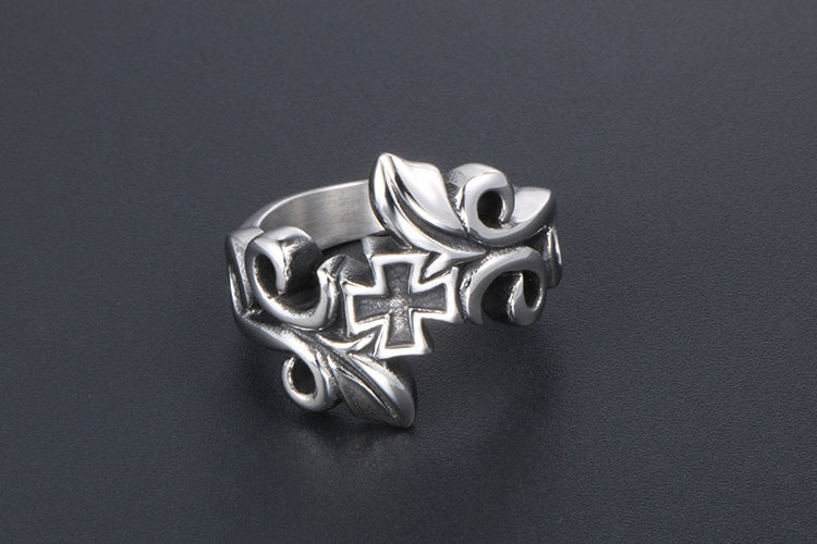 Retro Floral Vine Titanium Steel Ring For Men Planderful