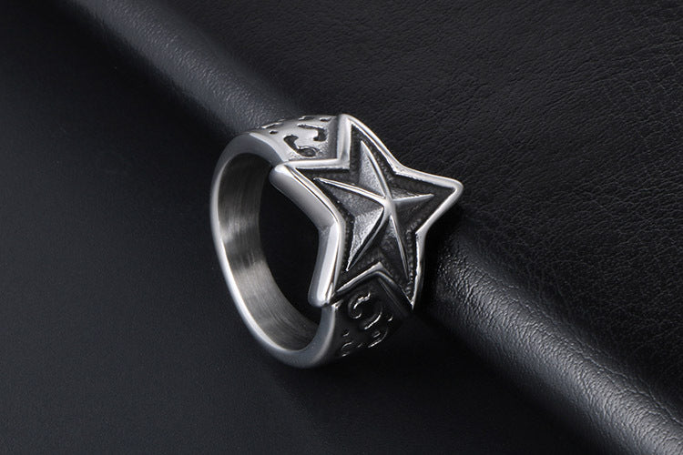 Titanium Steel Pentagram Ring for Men Punk Style Jewelry