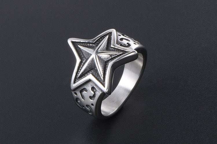 Titanium Steel Pentagram Ring for Men Punk Style Jewelry