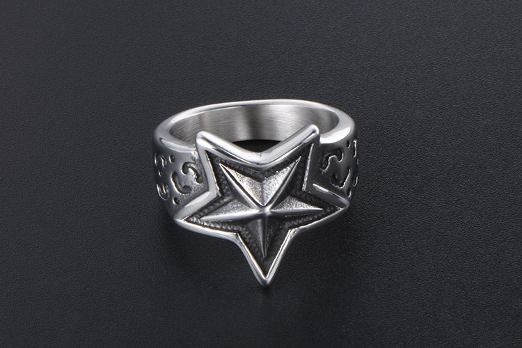 Titanium Steel Pentagram Ring for Men Punk Style Jewelry