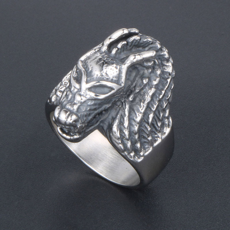 Retro Chinese Dragon Head Titanium Steel Ring for Men and Women - Stylish Domineering Design