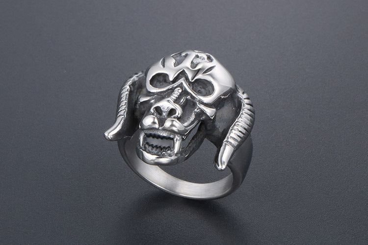 Personalized Retro Titanium Monster Ring for Men Horror Horn