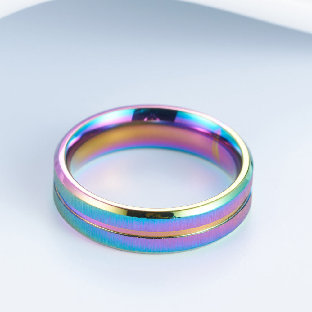 Stainless Steel Brushed Color Colorful Ring – Rose Gold Matte Elegant Women's
