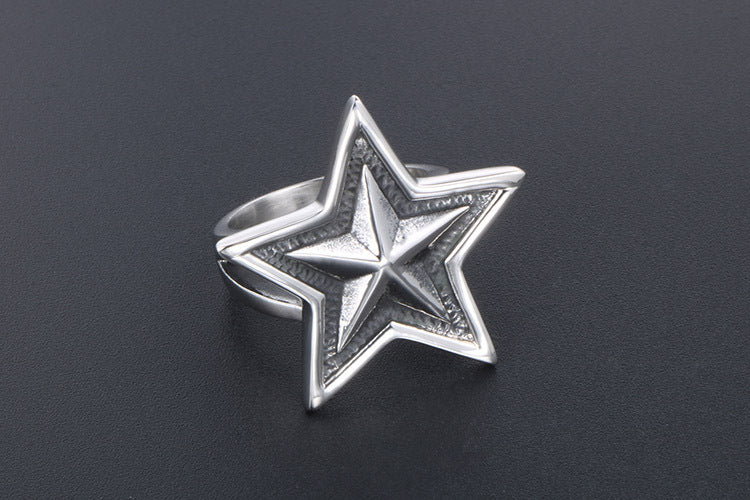 Punk Titanium Steel Big Five Pointed Star Ring For Men