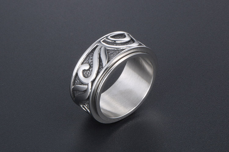 Rotating Retro Men's Titanium Ring Personalized Sun Pattern