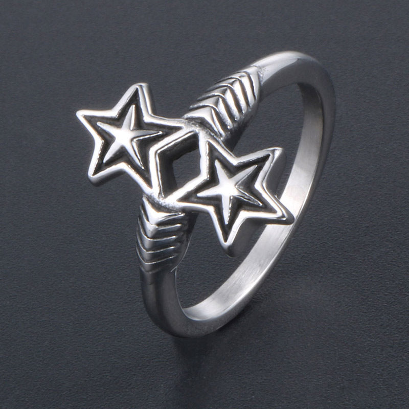 Trendy Retro Double Star Ring for Men and Women, Korean-Inspired Titanium Steel Accessory