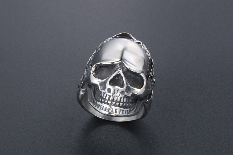 Titanium Steel Skull Ring Wreath Hip Hop Style For Men