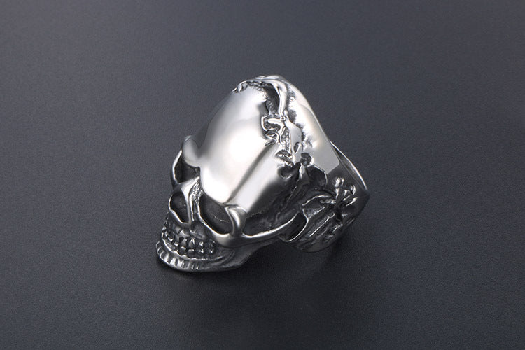Titanium Steel Skull Ring Wreath Hip Hop Style For Men