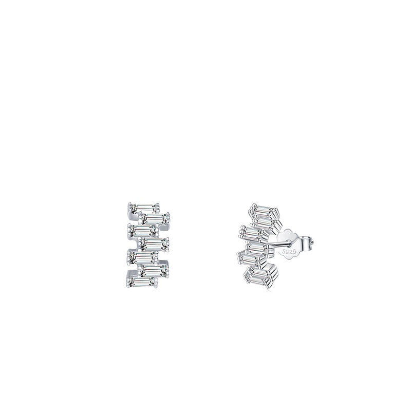 925 Sterling Silver Heart Geometric Zircon Stud Earrings