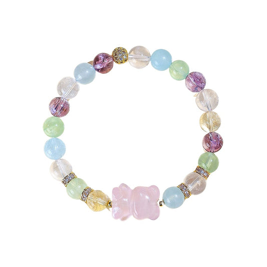 Planderful Duobao Bear Beaded Bracelet – Fresh and Sweet Crystal Elegance