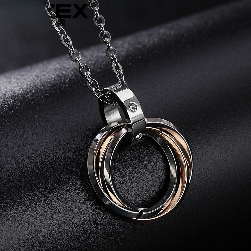 Planderful Three Ring Titanium Steel Couple Necklace Unisex Pendant Protection Statement
