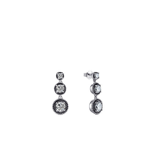 Elegant French Sterling Silver Stud Earrings with Zircon Gems