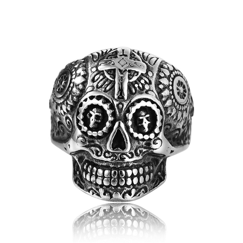 Day of the Dead Skull Titanium Steel Ring