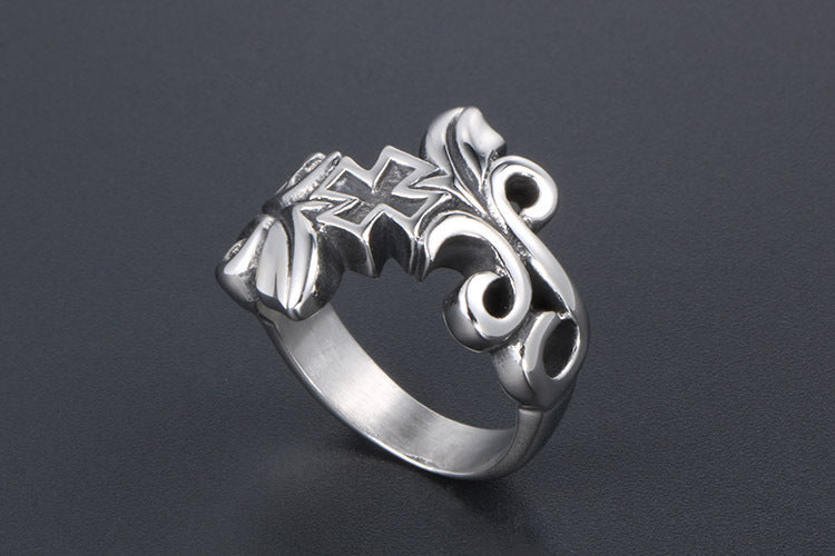 Retro Floral Vine Titanium Steel Ring For Men Planderful
