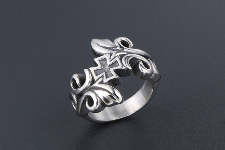 Retro Floral Vine Titanium Steel Ring For Men Planderful