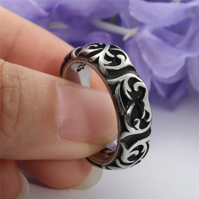 Titanium Steel Floral Vine Ring - Retro Trendy Unisex Accessory