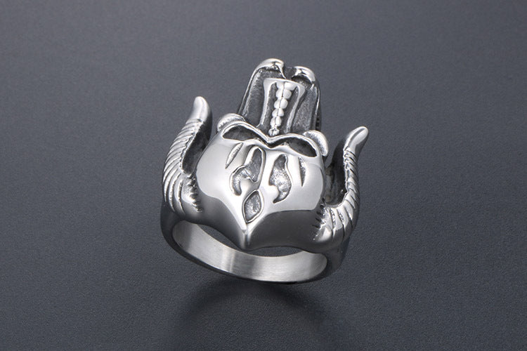 Personalized Retro Titanium Monster Ring for Men Horror Horn