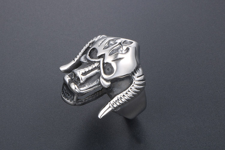Personalized Retro Titanium Monster Ring for Men Horror Horn