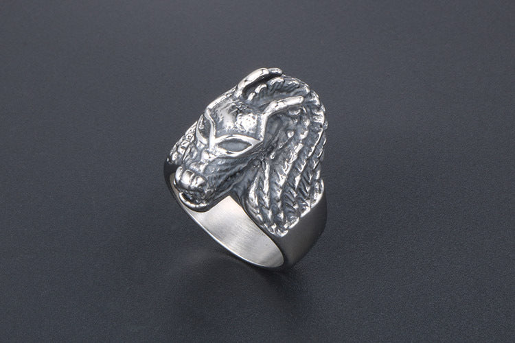 Chinese Style Retro Dragon Head Ring Titanium Steel Unisex