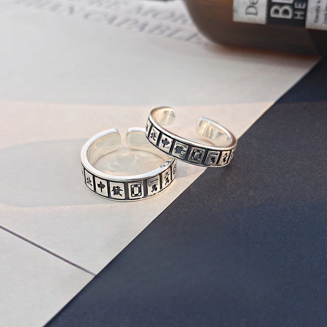 S925 Sterling Silver Mahjong Ring — Adjustable