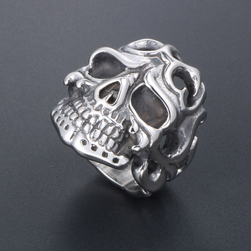 Trendy Exaggerated Skull Ring for Men - Retro Vampire Design in Titanium Steel