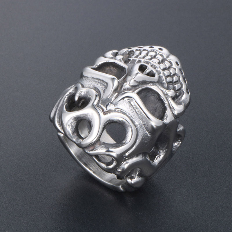 Trendy Exaggerated Skull Ring for Men - Retro Vampire Design in Titanium Steel