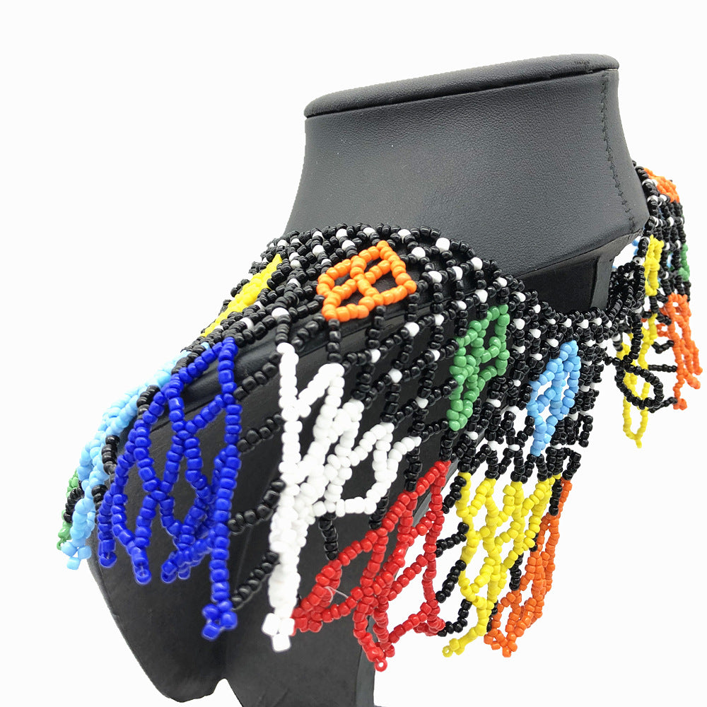 Handmade African-Inspired Rice Bead Necklace with Shoulder Chain