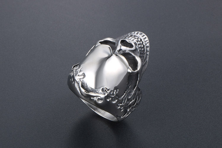 Titanium Steel Skull Ring Wreath Hip Hop Style For Men