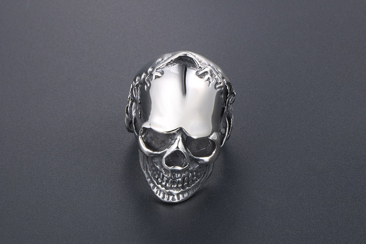 Titanium Steel Skull Ring Wreath Hip Hop Style For Men