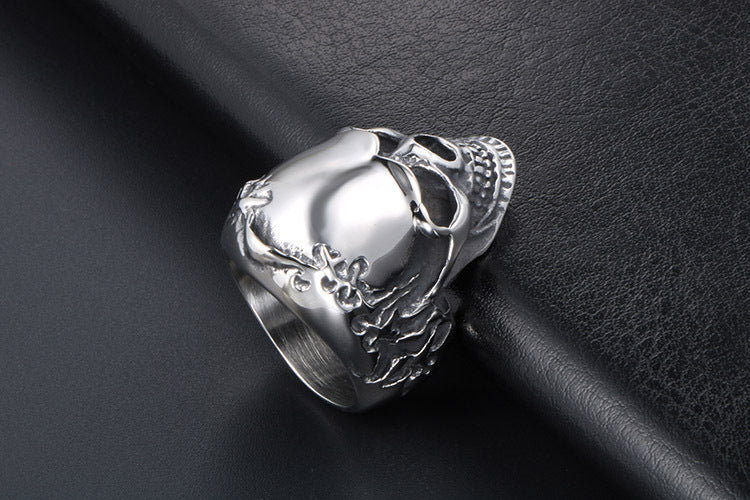 Titanium Steel Skull Ring Wreath Hip Hop Style For Men